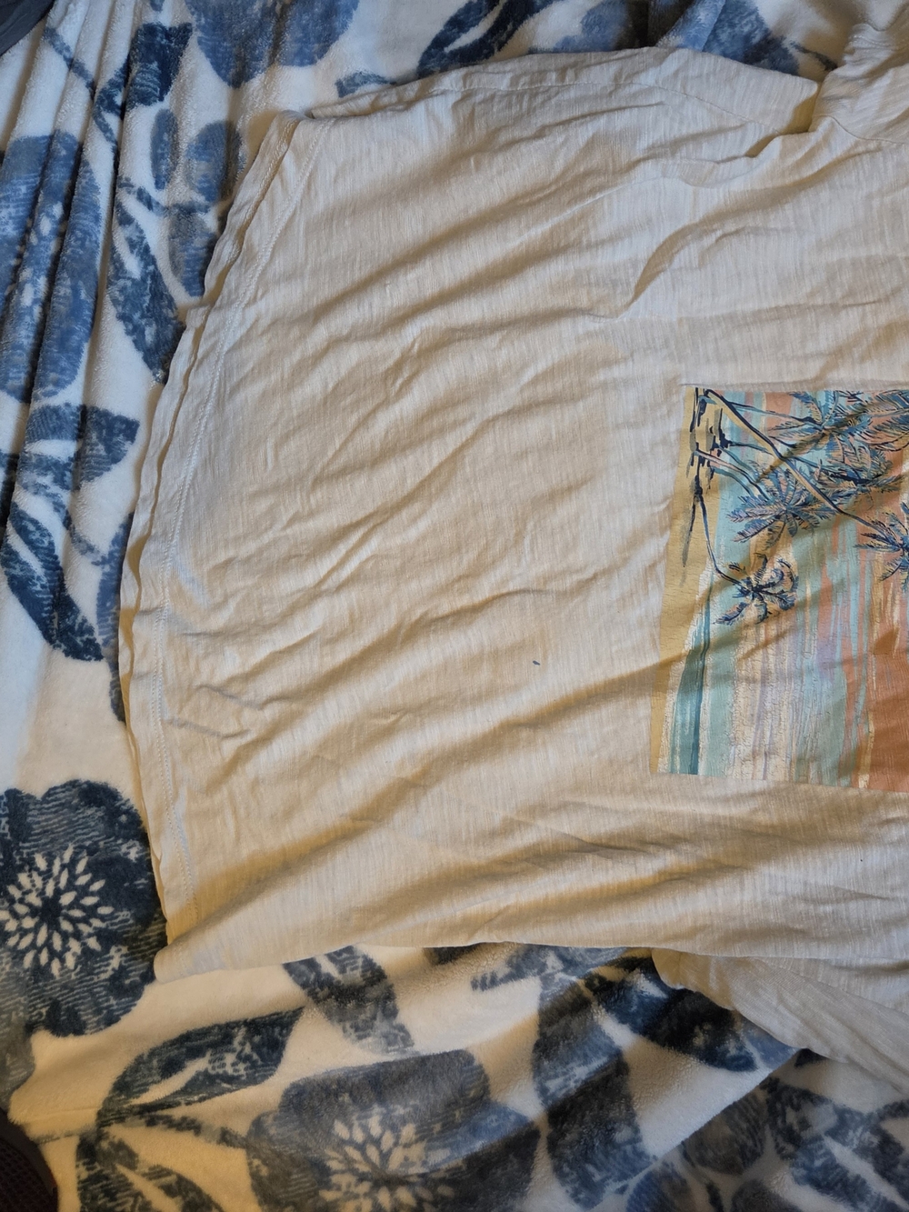 Beige Graphic Pocket Tee with Pastel Floral Print